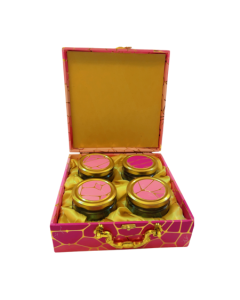 Pink Trunk Design Gift Box with 4 Jars, 9.5in x 9.5in x 4in