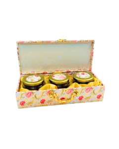 Flower Design Dry Fruit Gift Box with 3 Jars, 13in x 5.5in x 4in