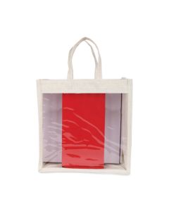 Off-White Gusset Window Jute Bags, 11in x 6in x 11in