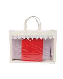Off-White Gusset Window Jute Bags, 16in x 6in x 10in