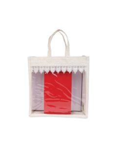 Off-White Gusset Window Jute Bags, 11in x 6in x 11in