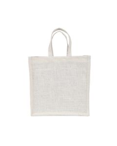 Off-White Gusset Window Jute Bags, 11in x 6in x 11in