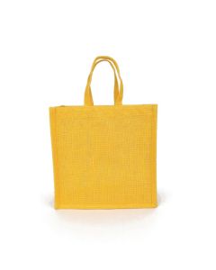 Yellow Gusset Window Jute Bags, 11in x 6in x 11in