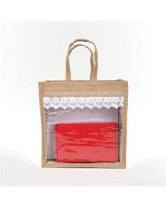 Beige Gusset Window Jute Bags, 11in x 6in x 11in