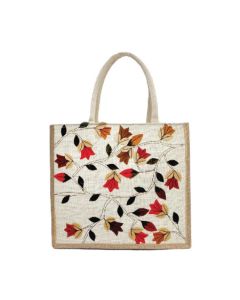 Off-White Applique Design Jute Bags, 10in x 5in x 8in