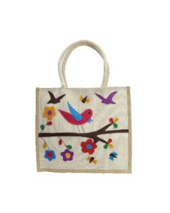 Off-White Applique Design Jute Bags, 16in x 5in x 14in