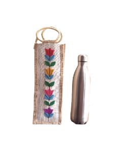 Off-White Applique Design Jute Bags, 5in x 4in x 14in