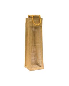 Beige Gusset Window Bottle Jute Bags, 5in x 4in x 14in
