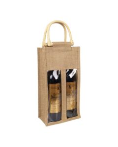 Off-White Gusset Window Jute Bags, 8in x 4in x 14in