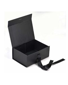 Black, Collapsible Rigid box with Ribbon, 9in x 6in x 4in