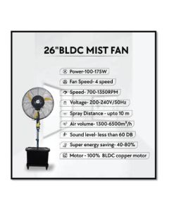 26 ch BLDC Mist Fan with Adjustable Rod, 3 Alumium Blades