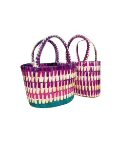 Multicolour Oval Palm Leaf Handcraft Bags, 10in x 7in x 6in