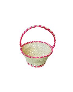Off-white Round Palmleaf Basket with Handle, 6in x 5in