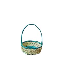 Off-white Round Palmleaf Basket with Handle, 5in x 3in
