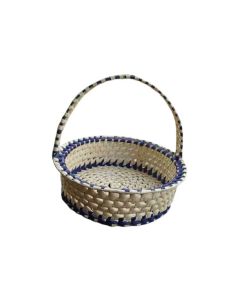Off-white Round Palmleaf Basket with Handle, 13in x 6in