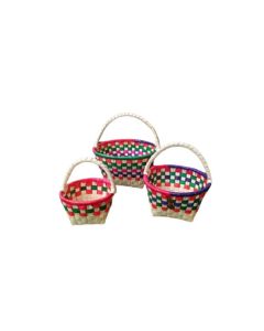 Multicolour Palmleaf Basket with Handle, 6in x 7in