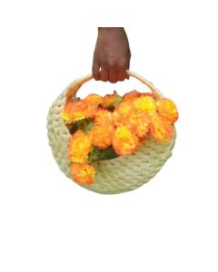 Off-white Oval Palmleaf Basket with Handle, 10in x 10in