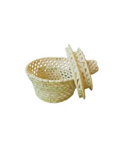 Off-white Round Palmleaf Boxes, 6in x 4in x 11in