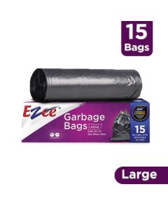Ezee Premium Garbage Bags with Detachable Tie Tape – Large, 15 Bags × 180 Bundles, Pack of 1