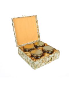 Peacock Design Dry Fruit Gift Box with 4 Jars & Handle, 9.5in x 9.5in x 4in