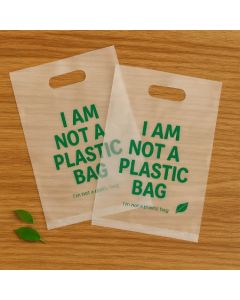 Premium Compostable D-Cut Carry Bags | 50micron White, 10in x 14in