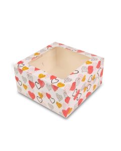 Red Heart Printed Window Bakery Boxes, 7in x 7in x 3.5in