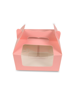 Pink L Window Bakery Boxes with Handle, 7in x 7in x 3.5in