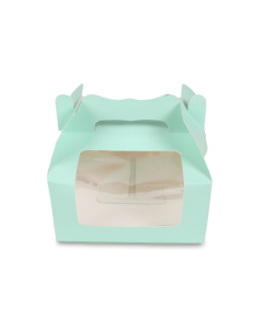 Green L Window Bakery Boxes with Handle, 7in x 7in x 3.5in