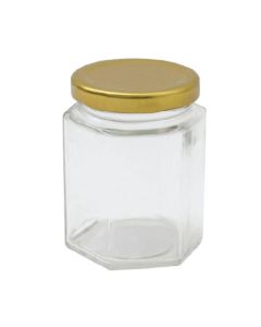 100ml Transparent Hexagonal Glass Jars with Lug Cap, 2in x 3in
