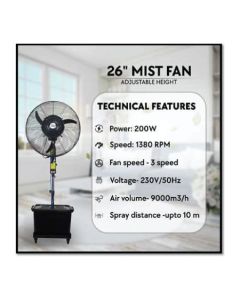 26 ch, Mist Fan with Adjustable Rod, 3 Alumium Blades