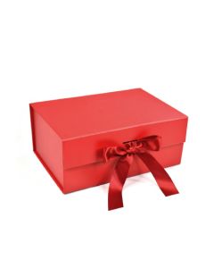 Red, Collapsible Rigid box with Ribbon, 6in x 6in x 2in
