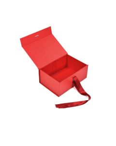 Red, Collapsible Rigid box with Ribbon, 9in x 6.5in x 3in
