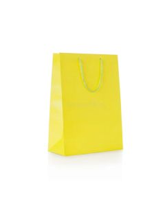 90gsm Yellow Gusset Paper Bags , 12.5in x 10in x 4in